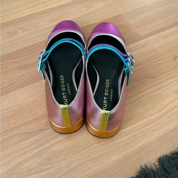 Kurt Geiger Women's Pink and Teal Mary Jane Flats - Picture 3 of 5